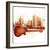 Urban Grunge City With Guitar-rodho-Framed Art Print