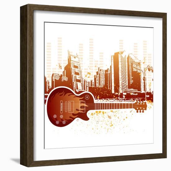 Urban Grunge City With Guitar-rodho-Framed Art Print