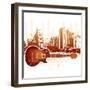 Urban Grunge City With Guitar-rodho-Framed Art Print