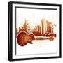 Urban Grunge City With Guitar-rodho-Framed Art Print