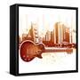 Urban Grunge City With Guitar-rodho-Framed Stretched Canvas