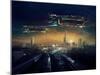 Urban Landscape of Post Apocalyptic Future with Flying Spaceships or Life after a Global War. Digit-Rustic-Mounted Art Print