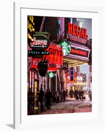 Urban Night Street Scene in Times Square in Snow in Winter-Philippe Hugonnard-Framed Photographic Print
