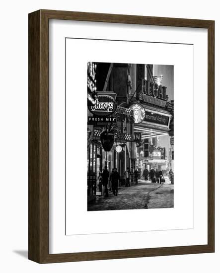 Urban Night Street Scene in Times Square in Snow in Winter-Philippe Hugonnard-Framed Art Print