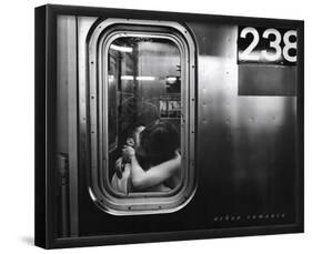 Urban Romance Kissing in Subway Window-null-Framed Mini Poster