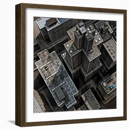 Urban Rooftops, Aerial View of a 3D City Render-Petrafler-Framed Art Print