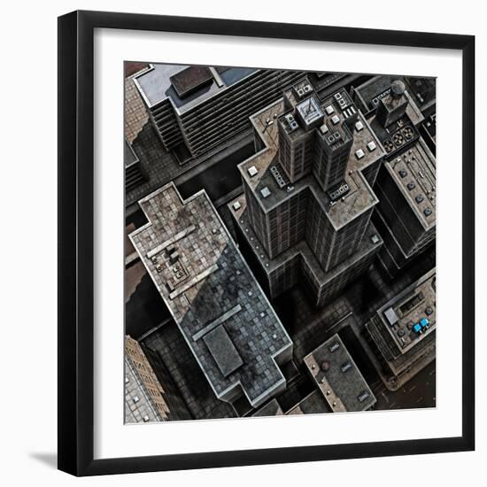 Urban Rooftops, Aerial View of a 3D City Render-Petrafler-Framed Art Print