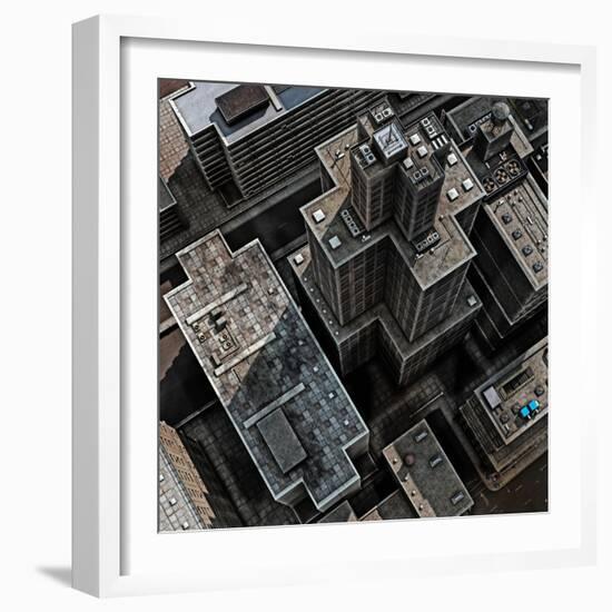 Urban Rooftops, Aerial View of a 3D City Render-Petrafler-Framed Art Print