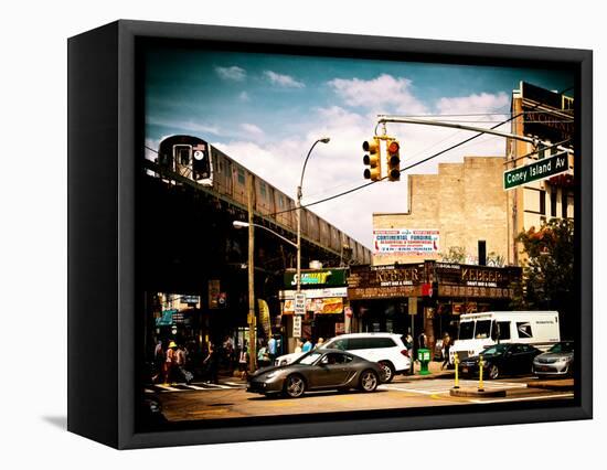 Urban Scene, Coney Island Av and Subway Station, Brooklyn, Ny, United States, USA-Philippe Hugonnard-Framed Stretched Canvas