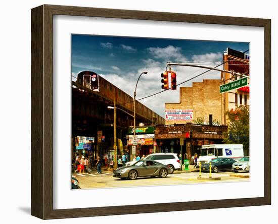Urban Scene, Coney Island Av and Subway Station, Brooklyn, Ny, US, USA, Sunset Colors Photography-Philippe Hugonnard-Framed Premium Photographic Print