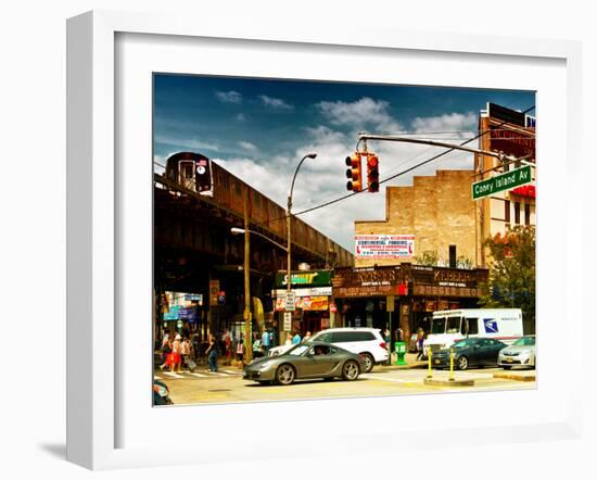 Urban Scene, Coney Island Av and Subway Station, Brooklyn, Ny, US, USA, Sunset Colors Photography-Philippe Hugonnard-Framed Premium Photographic Print