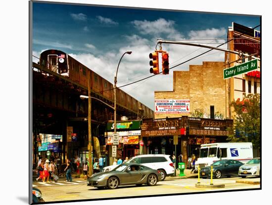 Urban Scene, Coney Island Av and Subway Station, Brooklyn, Ny, US, USA, Sunset Colors Photography-Philippe Hugonnard-Mounted Premium Photographic Print