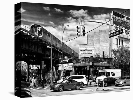 Urban Scene, Coney Island Av and Subway Station, Brooklyn, Ny, US, White Frame-Philippe Hugonnard-Stretched Canvas