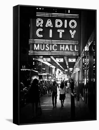 Urban Scene, Radio City Music Hall by Night, Manhattan, Times Square, New York, White Frame-Philippe Hugonnard-Framed Stretched Canvas