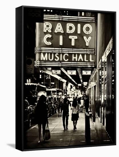 Urban Scene, Radio City Music Hall by Night, Manhattan, Times Square, New York, White Frame-Philippe Hugonnard-Framed Stretched Canvas