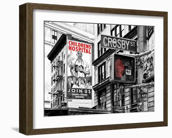 Urban Scene, Wall Advertising "Childrens Hospital", Crosby Street, Broadway, Manhattan, NYC Colors-Philippe Hugonnard-Framed Premium Photographic Print