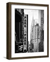 Urban Scene with Chrysler Building, Times Square, Manhattan, New York, Black and White Photography-Philippe Hugonnard-Framed Photographic Print