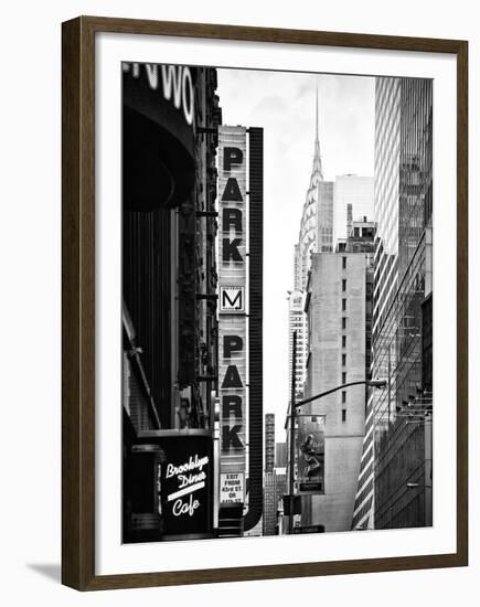 Urban Scene with Chrysler Building, Times Square, Manhattan, New York, Black and White Photography-Philippe Hugonnard-Framed Premium Photographic Print