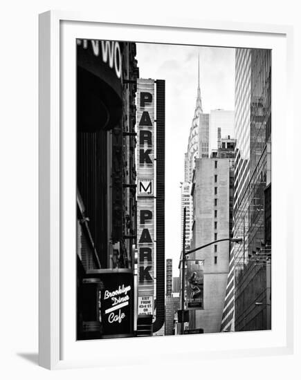 Urban Scene with Chrysler Building, Times Square, Manhattan, New York, Black and White Photography-Philippe Hugonnard-Framed Premium Photographic Print