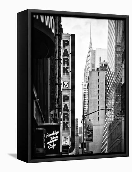 Urban Scene with Chrysler Building, Times Square, Manhattan, New York, Black and White Photography-Philippe Hugonnard-Framed Stretched Canvas