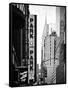Urban Scene with Chrysler Building, Times Square, Manhattan, New York, Black and White Photography-Philippe Hugonnard-Framed Stretched Canvas
