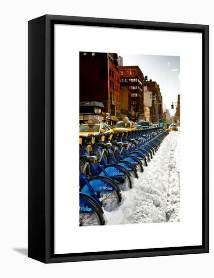 Urban Scene with NYC Citibike in the Snow in Winter-Philippe Hugonnard-Framed Stretched Canvas