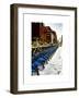 Urban Scene with NYC Citibike in the Snow in Winter-Philippe Hugonnard-Framed Art Print