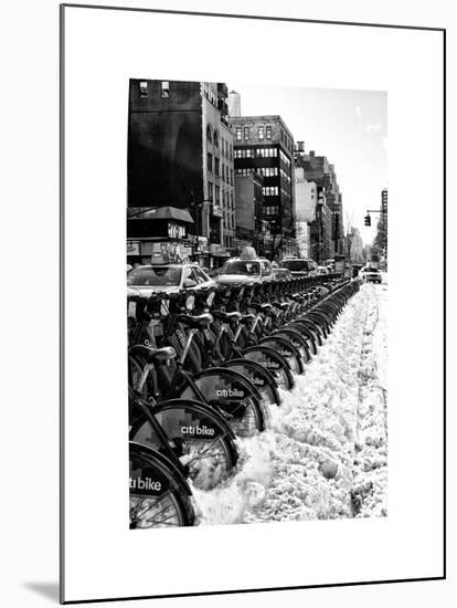 Urban Scene with NYC Citibike in the Snow in Winter-Philippe Hugonnard-Mounted Art Print