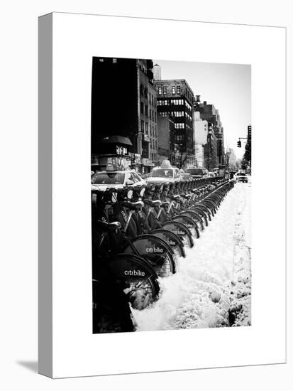 Urban Scene with NYC Citibike in the Snow in Winter-Philippe Hugonnard-Stretched Canvas