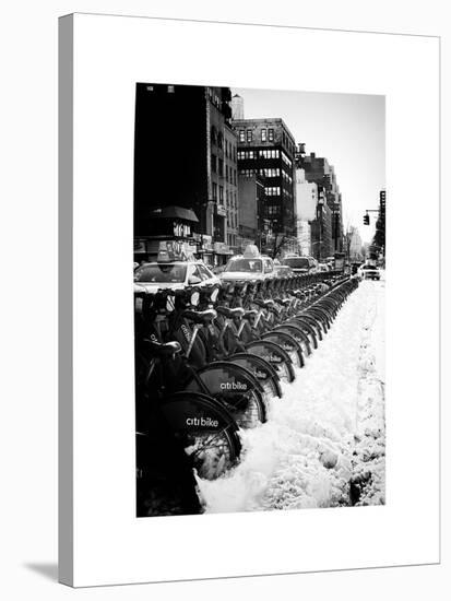 Urban Scene with NYC Citibike in the Snow in Winter-Philippe Hugonnard-Stretched Canvas