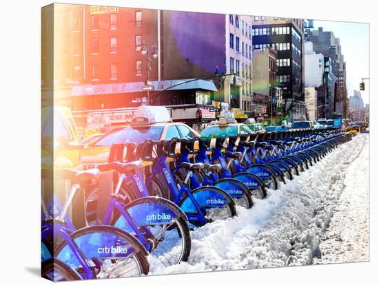 Urban Scene with NYC Citibike in Winter-Philippe Hugonnard-Stretched Canvas