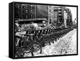 Urban Scene with NYC Citibike in Winter-Philippe Hugonnard-Framed Stretched Canvas