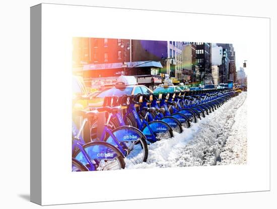 Urban Scene with NYC Citibike in Winter-Philippe Hugonnard-Stretched Canvas