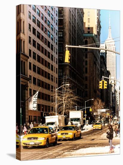 Urban Scene with the Empire State Building in Winter-Philippe Hugonnard-Stretched Canvas