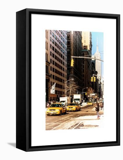 Urban Scene with the Empire State Building in Winter-Philippe Hugonnard-Framed Stretched Canvas