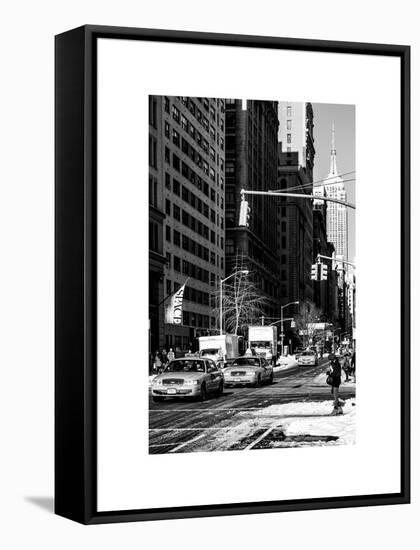 Urban Scene with the Empire State Building in Winter-Philippe Hugonnard-Framed Stretched Canvas