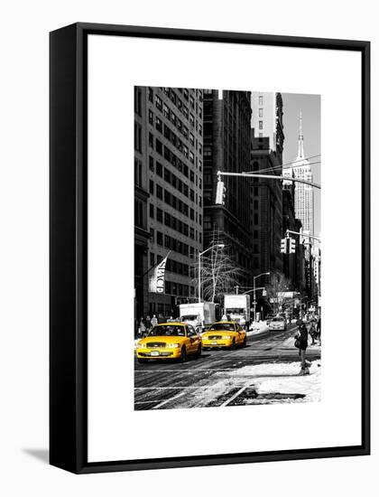 Urban Scene with the Empire State Building in Winter-Philippe Hugonnard-Framed Stretched Canvas