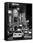 Urban Scene with Yellow Cab by Night at Times Square, Manhattan, NYC, Black and White Photography-Philippe Hugonnard-Framed Stretched Canvas