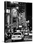 Urban Scene with Yellow Cab by Night at Times Square, Manhattan, NYC, Black and White Photography-Philippe Hugonnard-Stretched Canvas