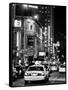 Urban Scene with Yellow Cab by Night at Times Square, Manhattan, NYC, Black and White Photography-Philippe Hugonnard-Framed Stretched Canvas