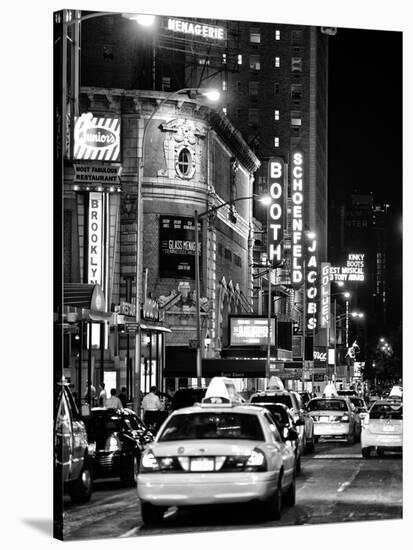 Urban Scene with Yellow Cab by Night at Times Square, Manhattan, NYC, Black and White Photography-Philippe Hugonnard-Stretched Canvas