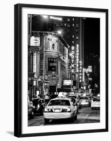 Urban Scene with Yellow Cab by Night at Times Square, Manhattan, NYC, Black and White Photography-Philippe Hugonnard-Framed Premium Photographic Print