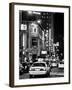 Urban Scene with Yellow Cab by Night at Times Square, Manhattan, NYC, Black and White Photography-Philippe Hugonnard-Framed Premium Photographic Print