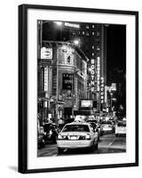 Urban Scene with Yellow Cab by Night at Times Square, Manhattan, NYC, Black and White Photography-Philippe Hugonnard-Framed Premium Photographic Print