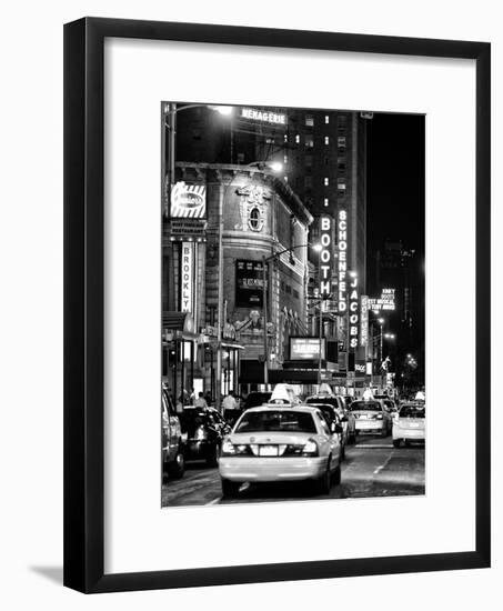 Urban Scene with Yellow Cab by Night at Times Square, Manhattan, NYC, Black and White Photography-Philippe Hugonnard-Framed Photographic Print