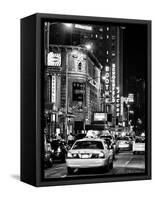 Urban Scene with Yellow Cab by Night at Times Square, Manhattan, NYC, Black and White Photography-Philippe Hugonnard-Framed Stretched Canvas