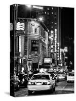 Urban Scene with Yellow Cab by Night at Times Square, Manhattan, NYC, Black and White Photography-Philippe Hugonnard-Stretched Canvas