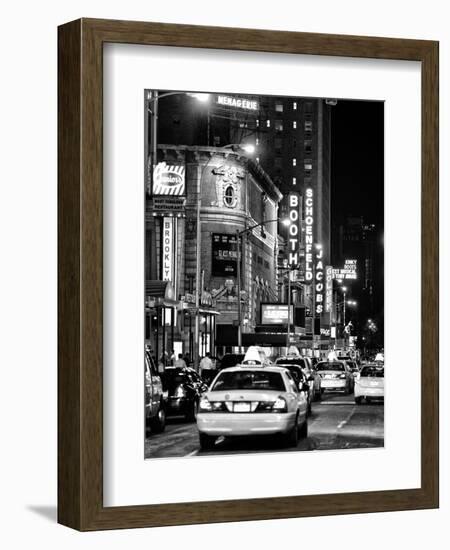 Urban Scene with Yellow Cab by Night at Times Square, Manhattan, NYC, Black and White Photography-Philippe Hugonnard-Framed Photographic Print