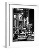 Urban Scene with Yellow Cab by Night at Times Square, Manhattan, NYC, Black and White Photography-Philippe Hugonnard-Framed Photographic Print