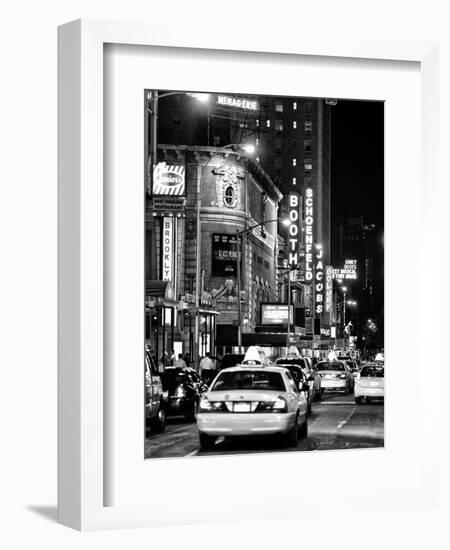 Urban Scene with Yellow Cab by Night at Times Square, Manhattan, NYC, Black and White Photography-Philippe Hugonnard-Framed Photographic Print